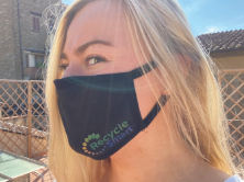 woman in recycle smart covid mask